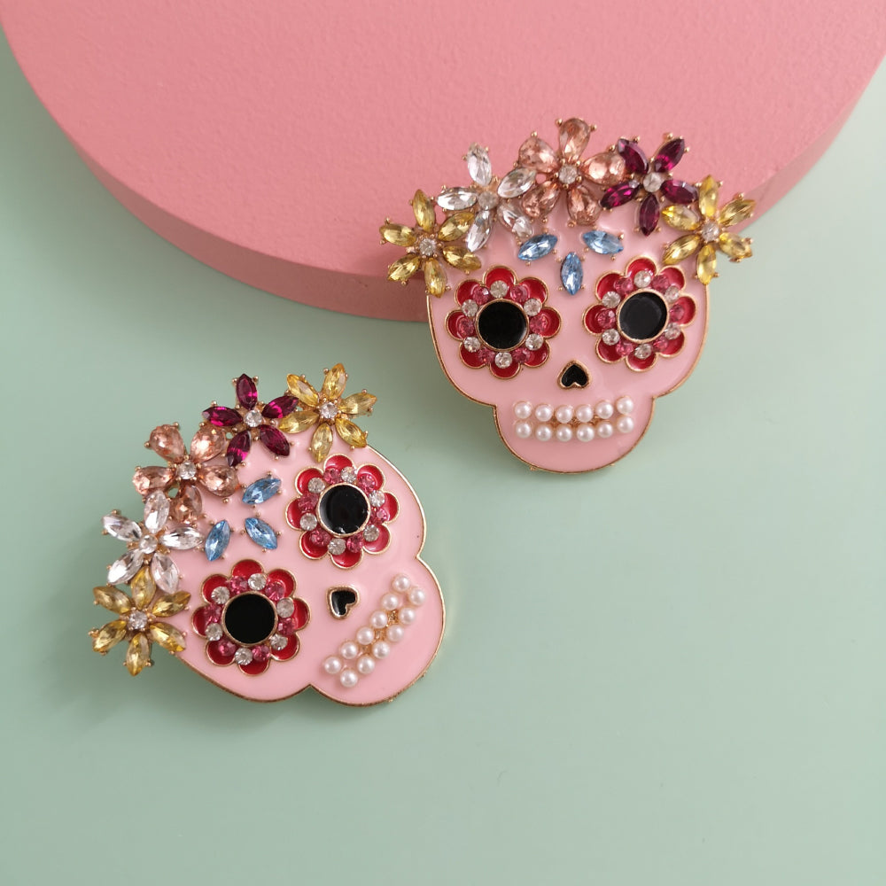 Skull Rhinestone Alloy Earrings