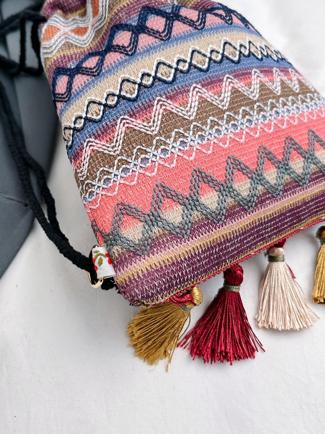 Tassel Geometric Canvas Backpack Bag