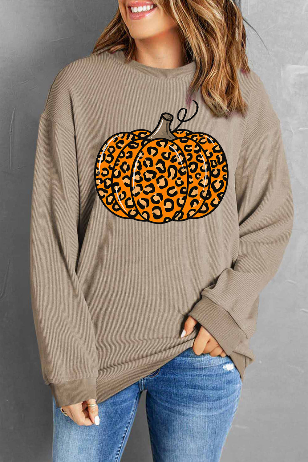 Pumpkin Round Neck Long Sleeve Sweatshirt