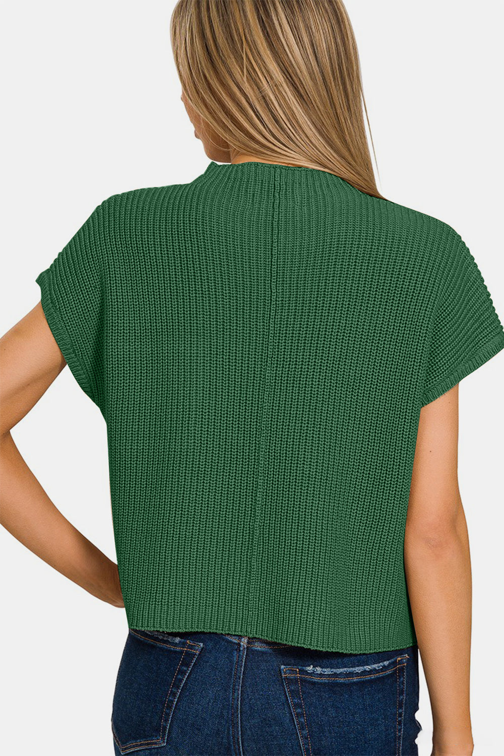 Zenana Mock Neck Short Sleeve Cropped Sweater