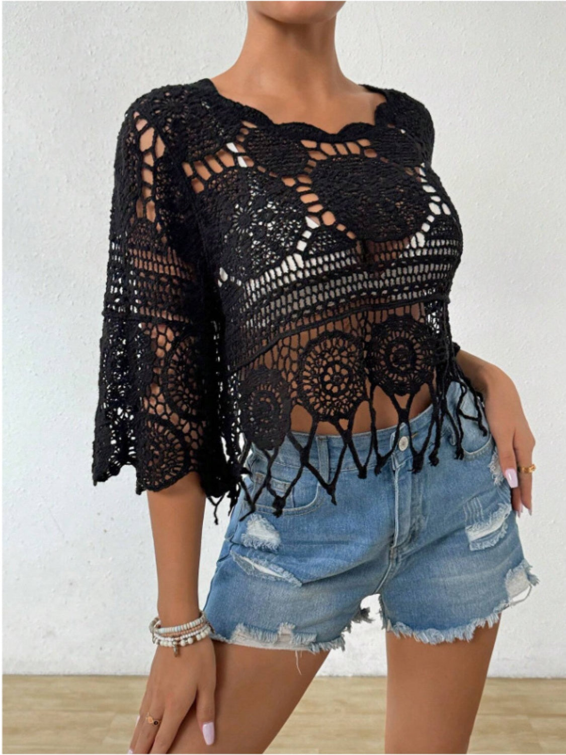 Openwork Round Neck Cover-Up