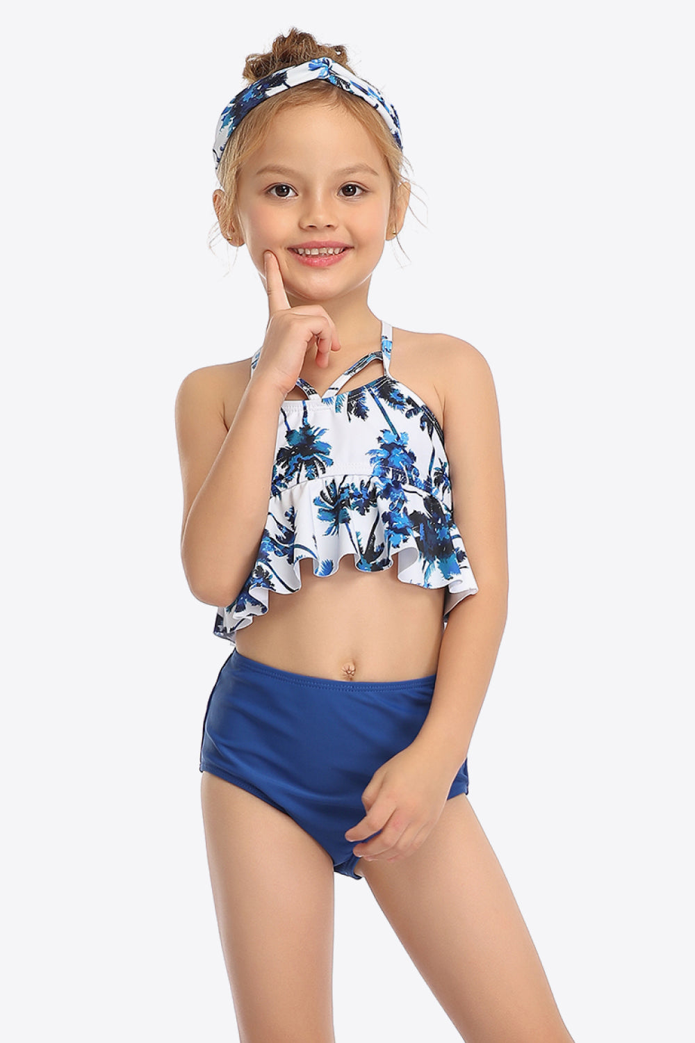 Botanical Print Crisscross Ruffled Two-Piece Swim Set