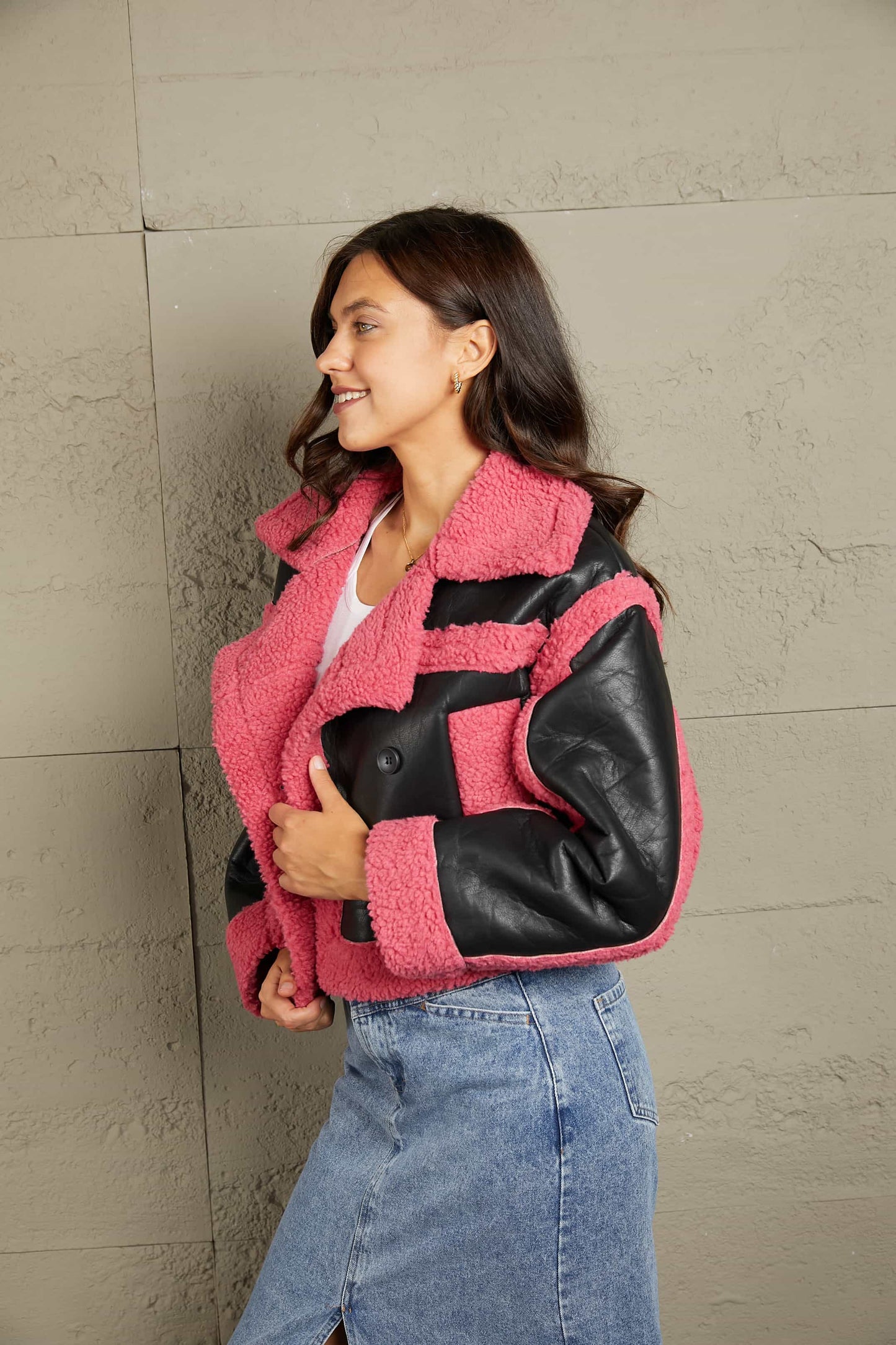 Contrast Color Double-Breasted Jacket