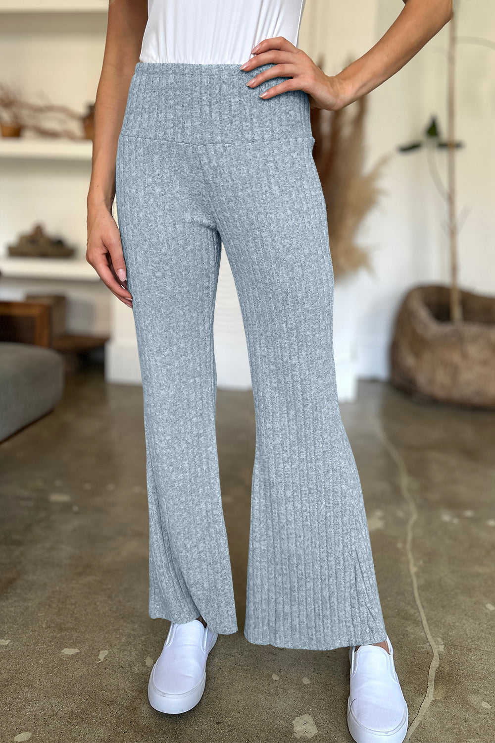 Ribbed High Waist Flare Pants