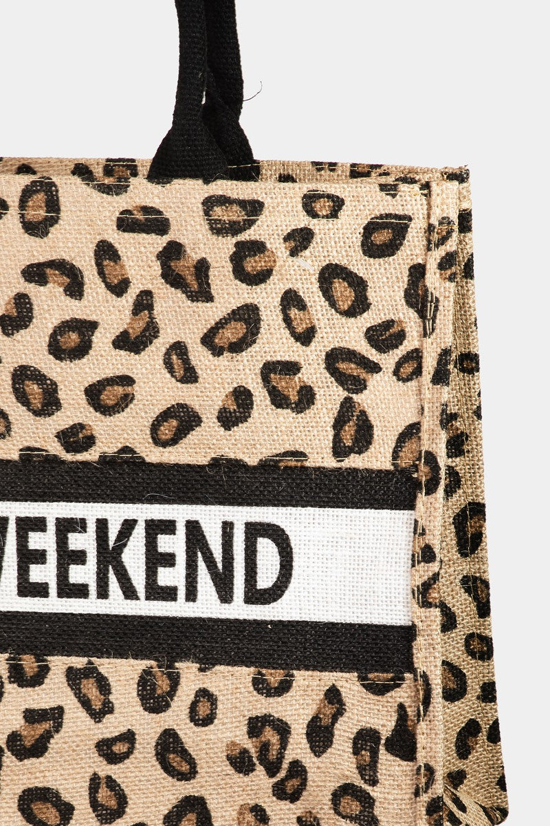 Fame Letter Graphic Leopard Tote Bag