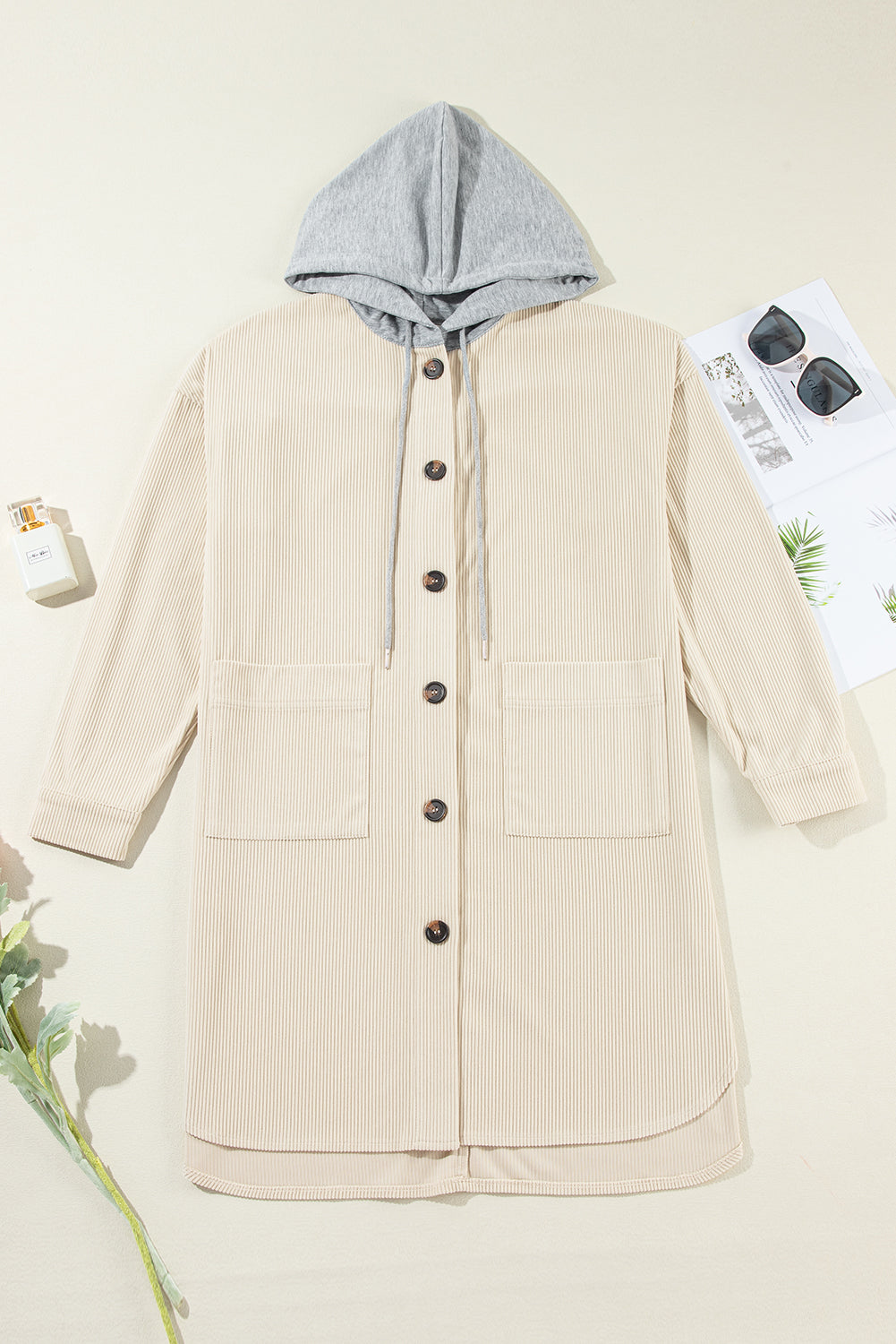 Drawstring Dropped Shoulder Long Sleeve Longline Jacket