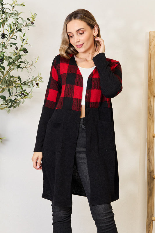 Heimish Full Size Plaid Open Front Cardigan