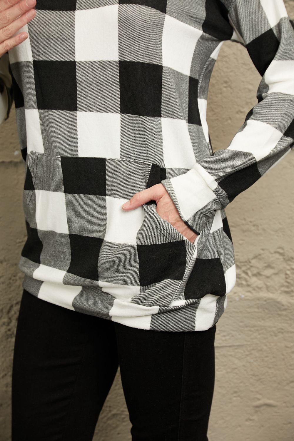 Double Take Plaid Long Sleeve Tunic Sweatshirt