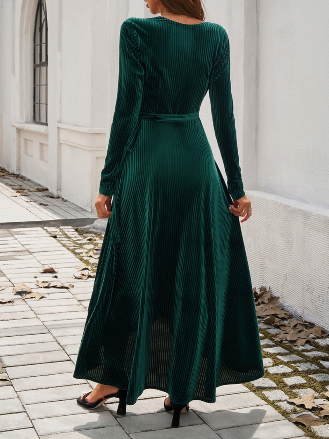 Split Surplice Long Sleeve Midi Dress