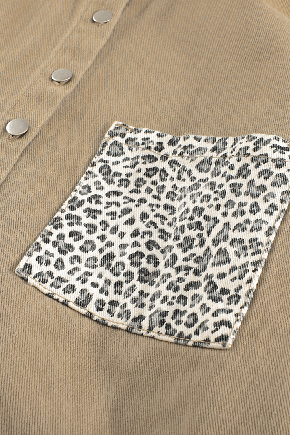 Double Take Leopard Contrast Denim Top