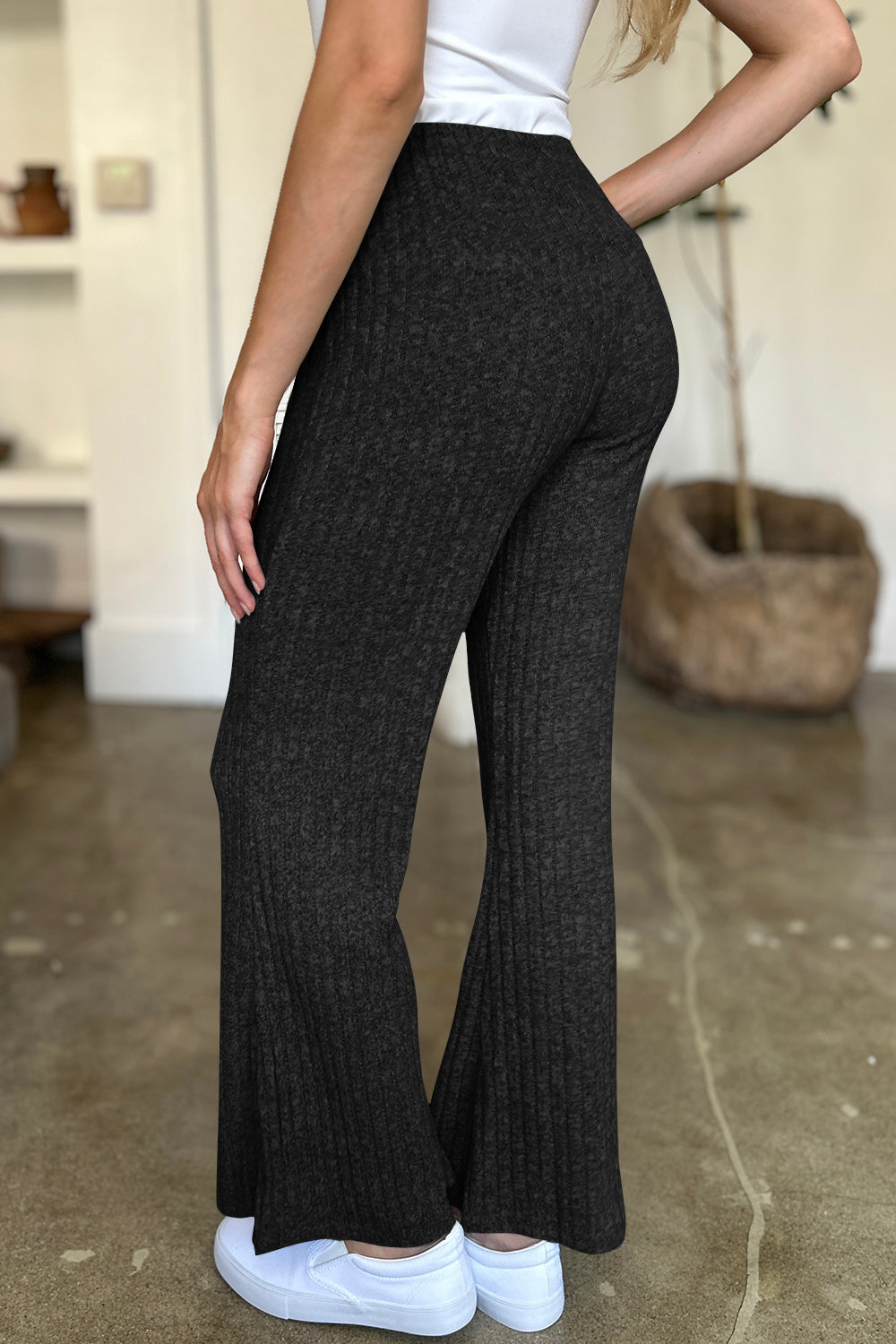 Ribbed High Waist Flare Pants