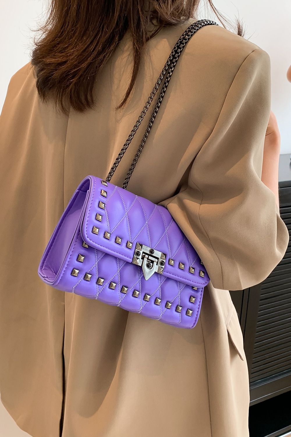 Studded PU Leather Crossbody Bag