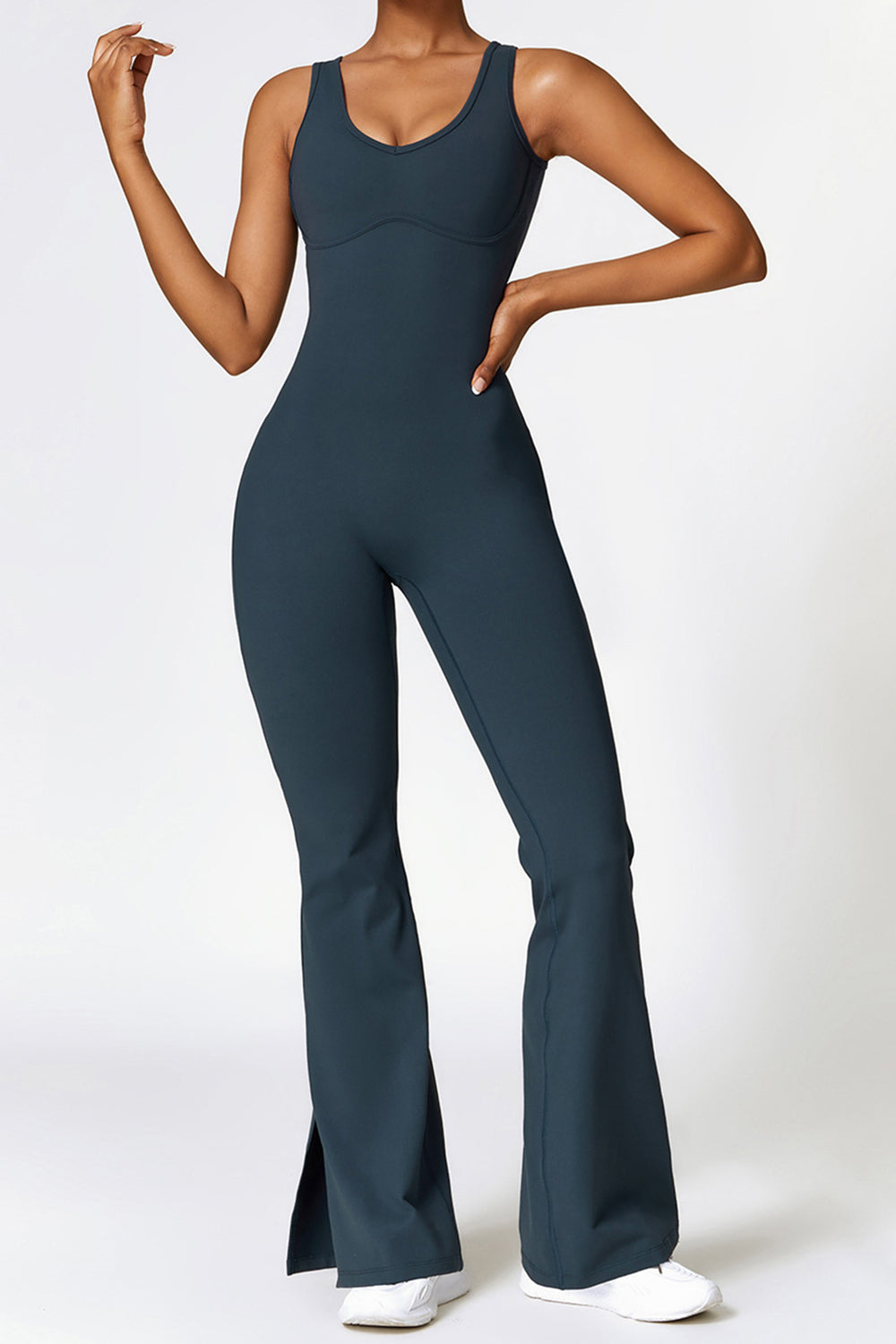 Basic Bae Sleeveless Bootcut Slit Active Jumpsuit