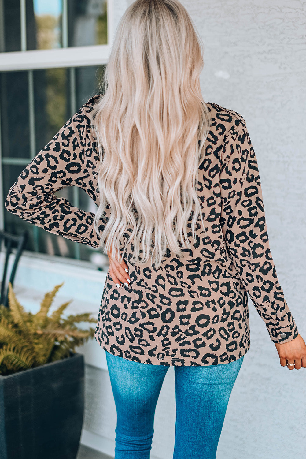 Double Take Leopard Drawstring Waist Jacket with Pockets