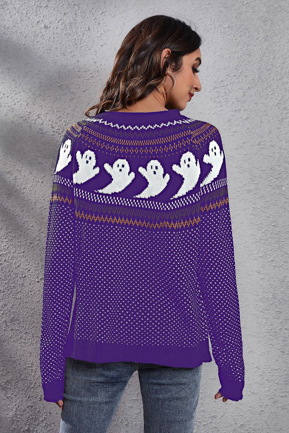 Ghost Pattern Round Neck Long Sleeve Sweater