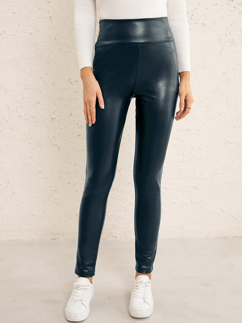 PU High Waist Straight Pants