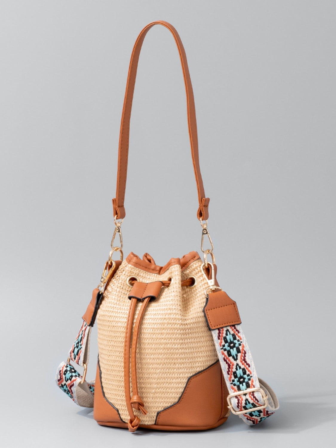 Straw Braided Adjustable Strap Bucket Bag