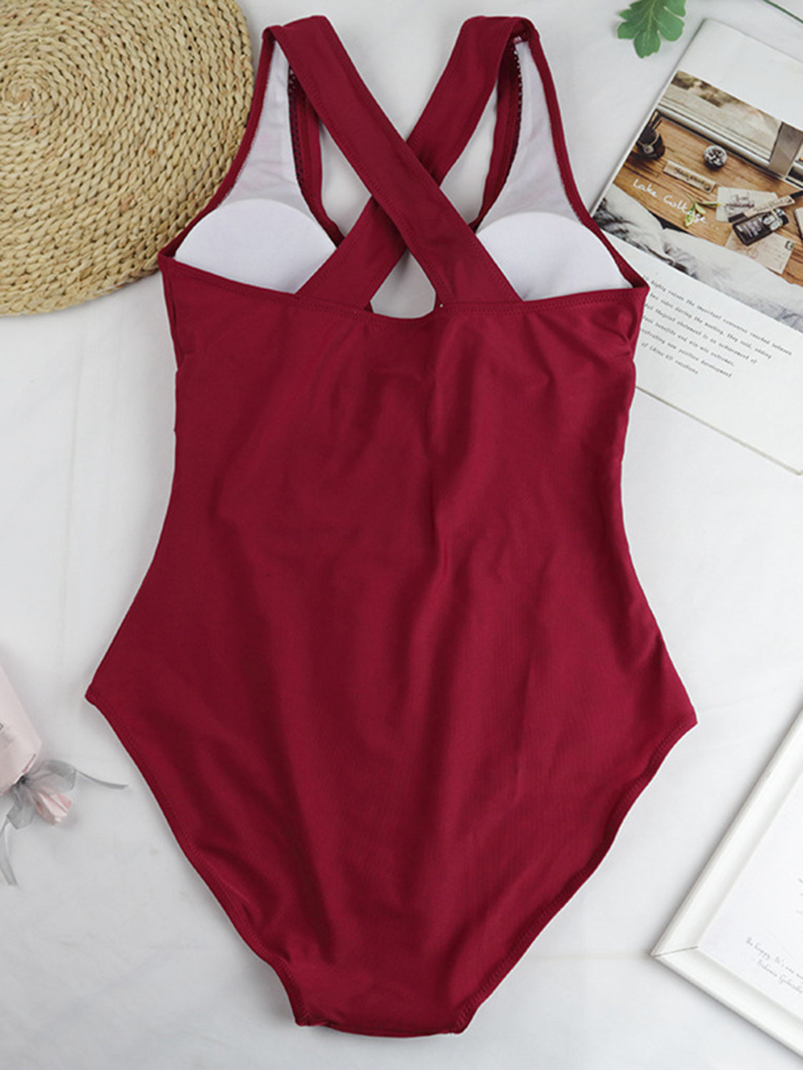 Crisscross Plunge Wide Strap One-Piece Swimwear