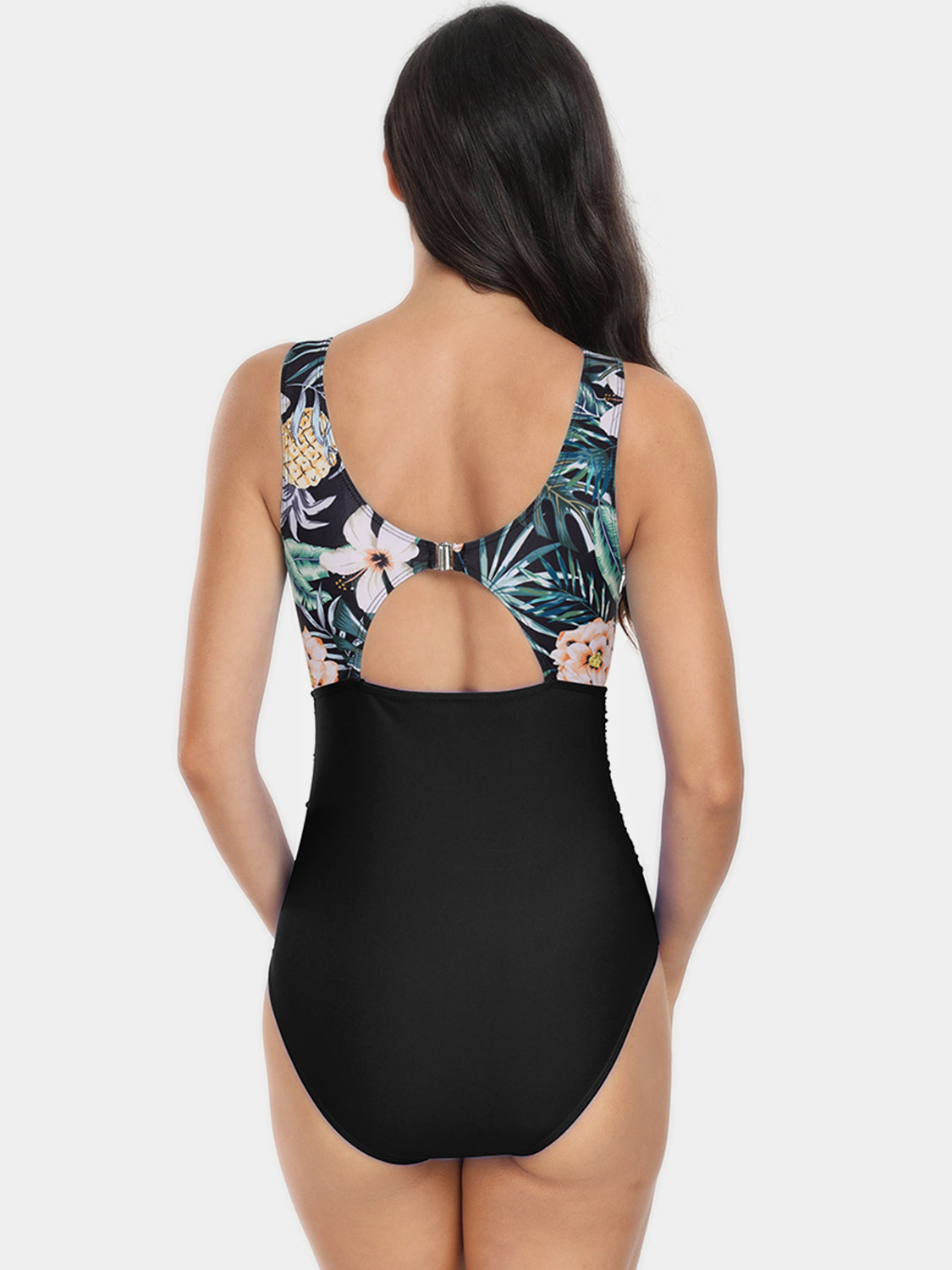 Cutout Printed Round Neck One-Piece Swimwear