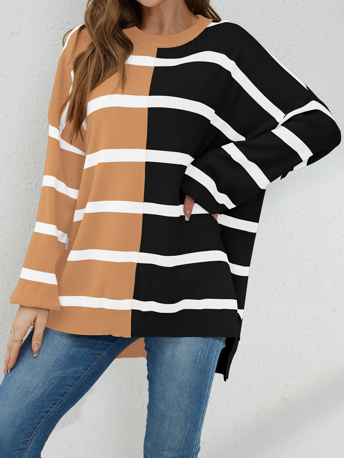 Striped Round Neck Long Sleeve Sweater