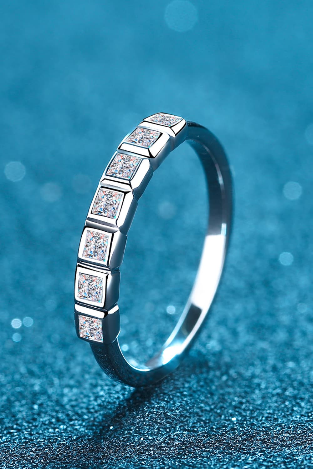 Moissanite Rhodium-Plated Half-Eternity Ring