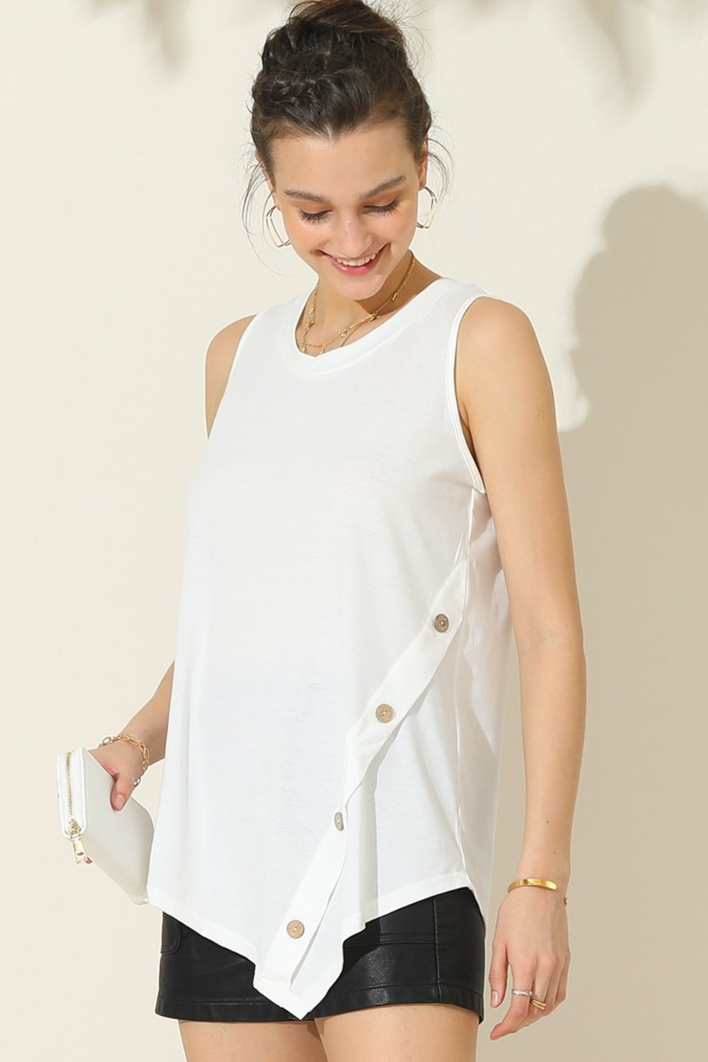 Ninexis Round Neck Button Side Tank