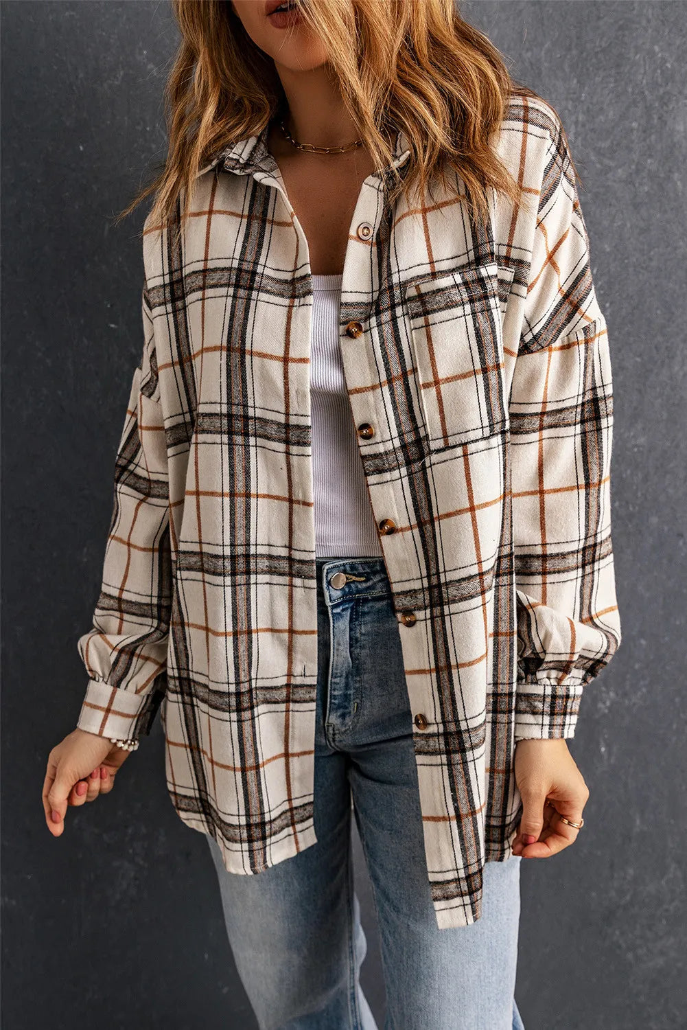 Plaid High-Low Shacket with Slit