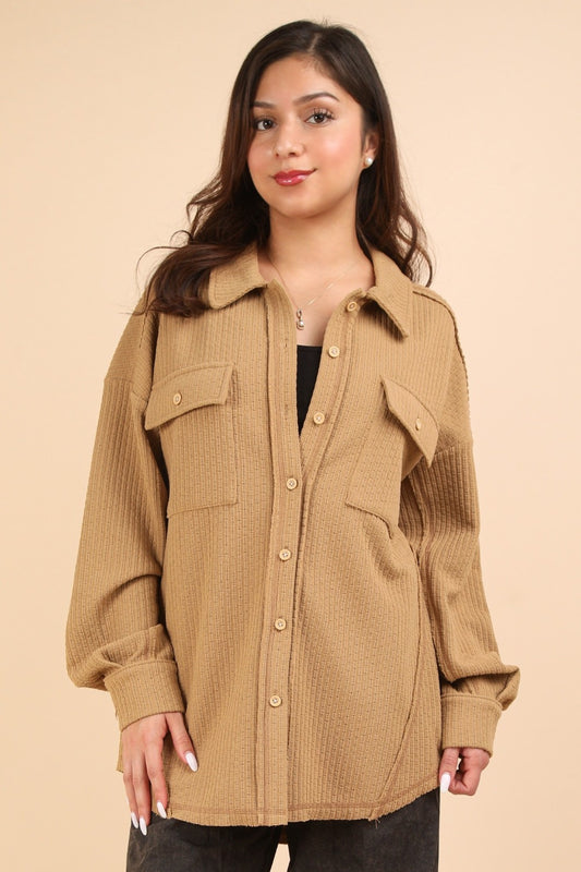 VERY J Button Down Textured Knit Shacket