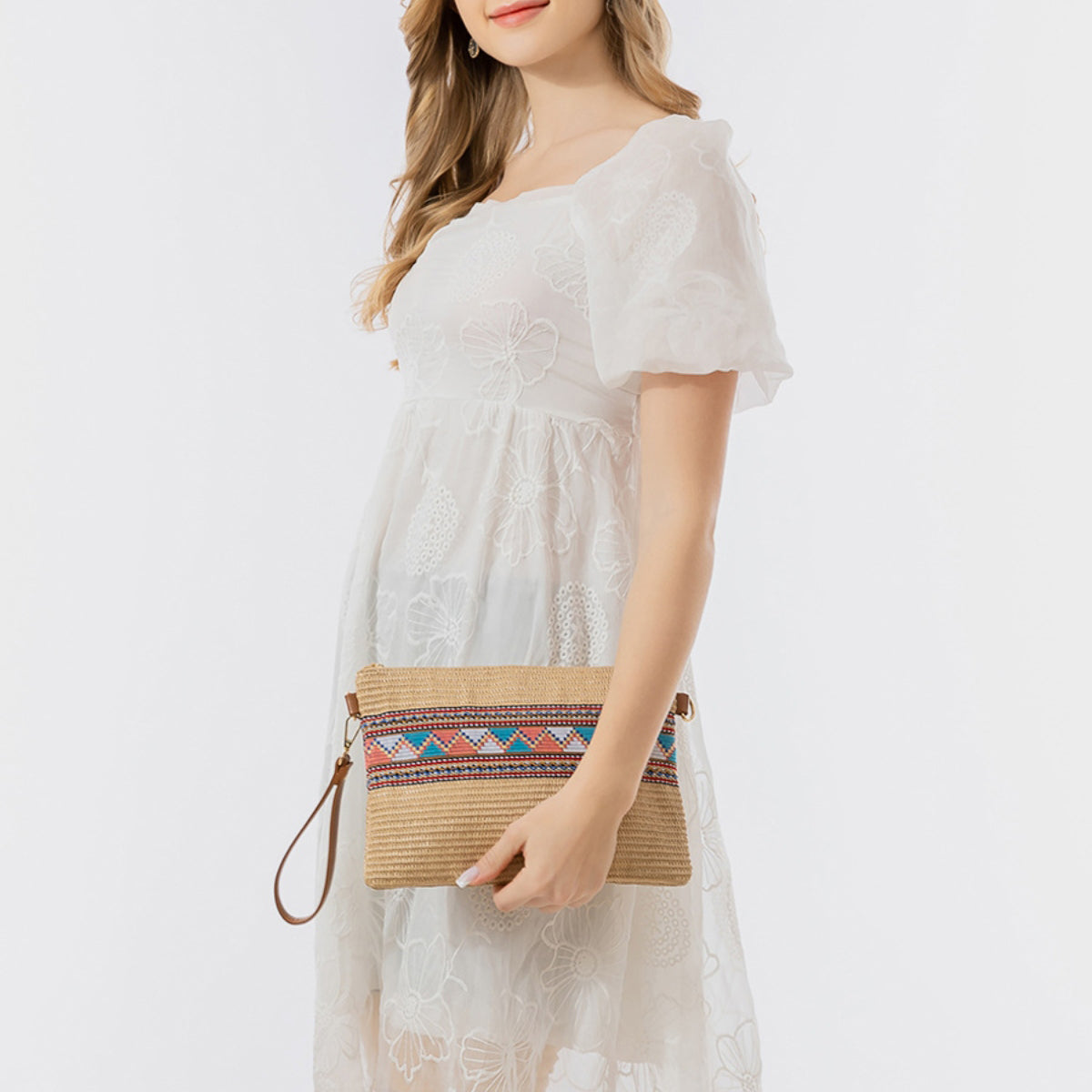 Geometric Straw Weave Crossbody Bag