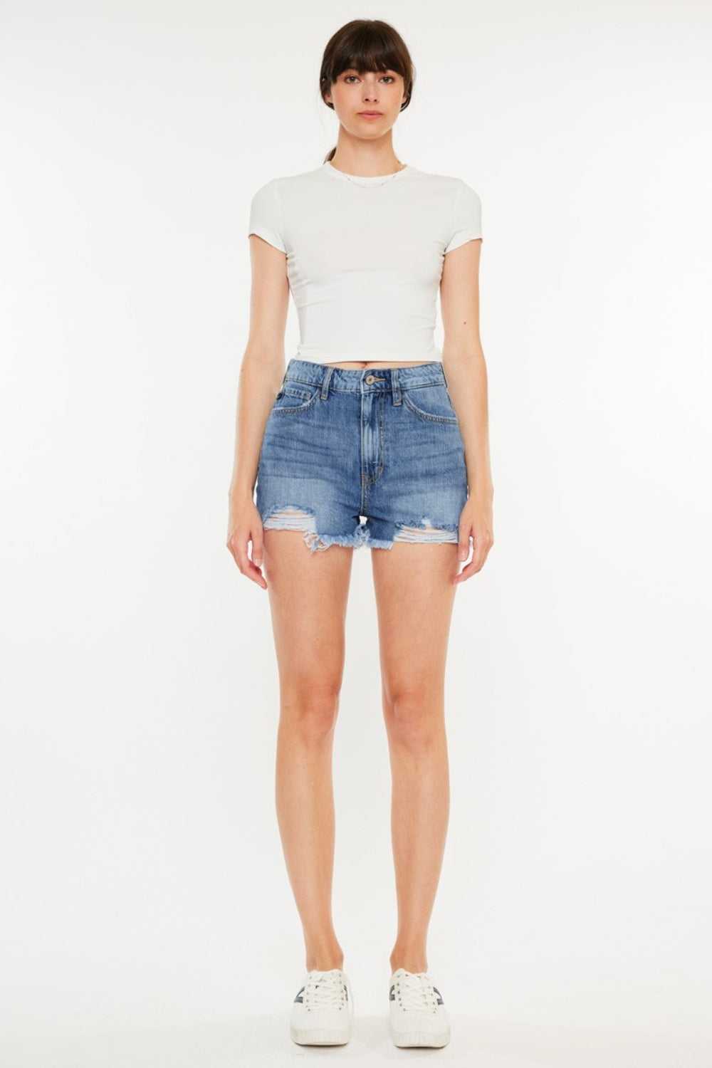 Kancan Distressed Raw Hem High Waist Denim Shorts