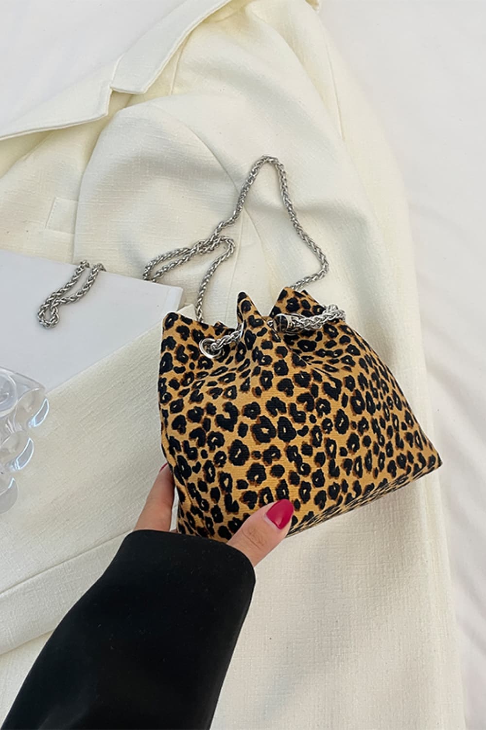 Animal Print Nylon Bucket Bag