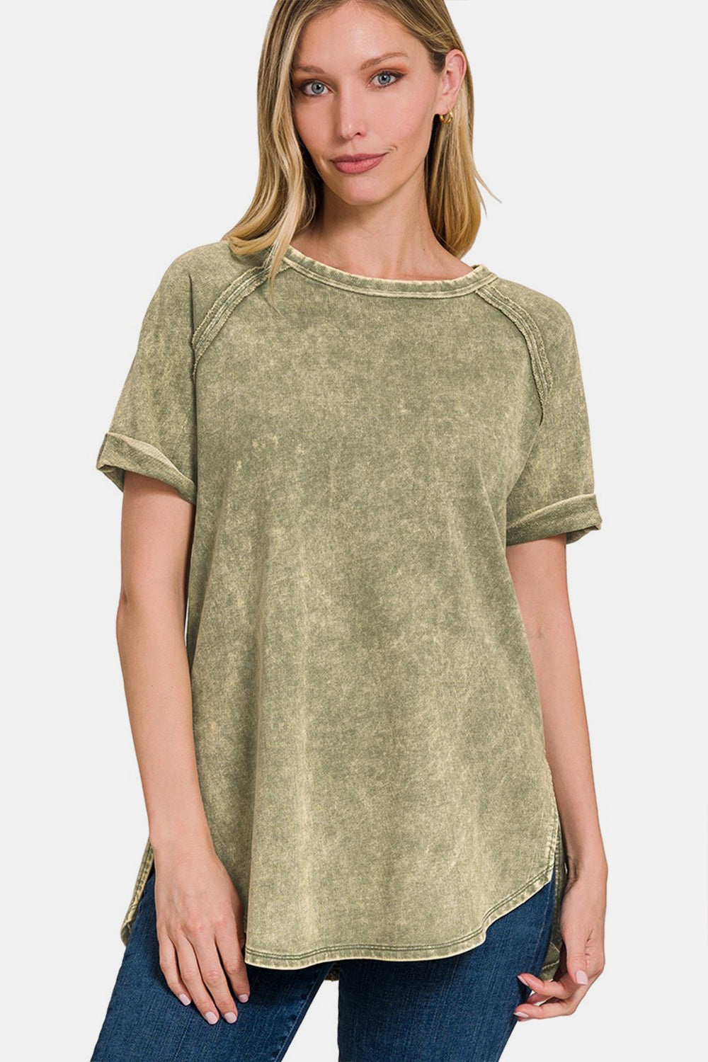 Zenana Heathered Round Neck Short Sleeve Top