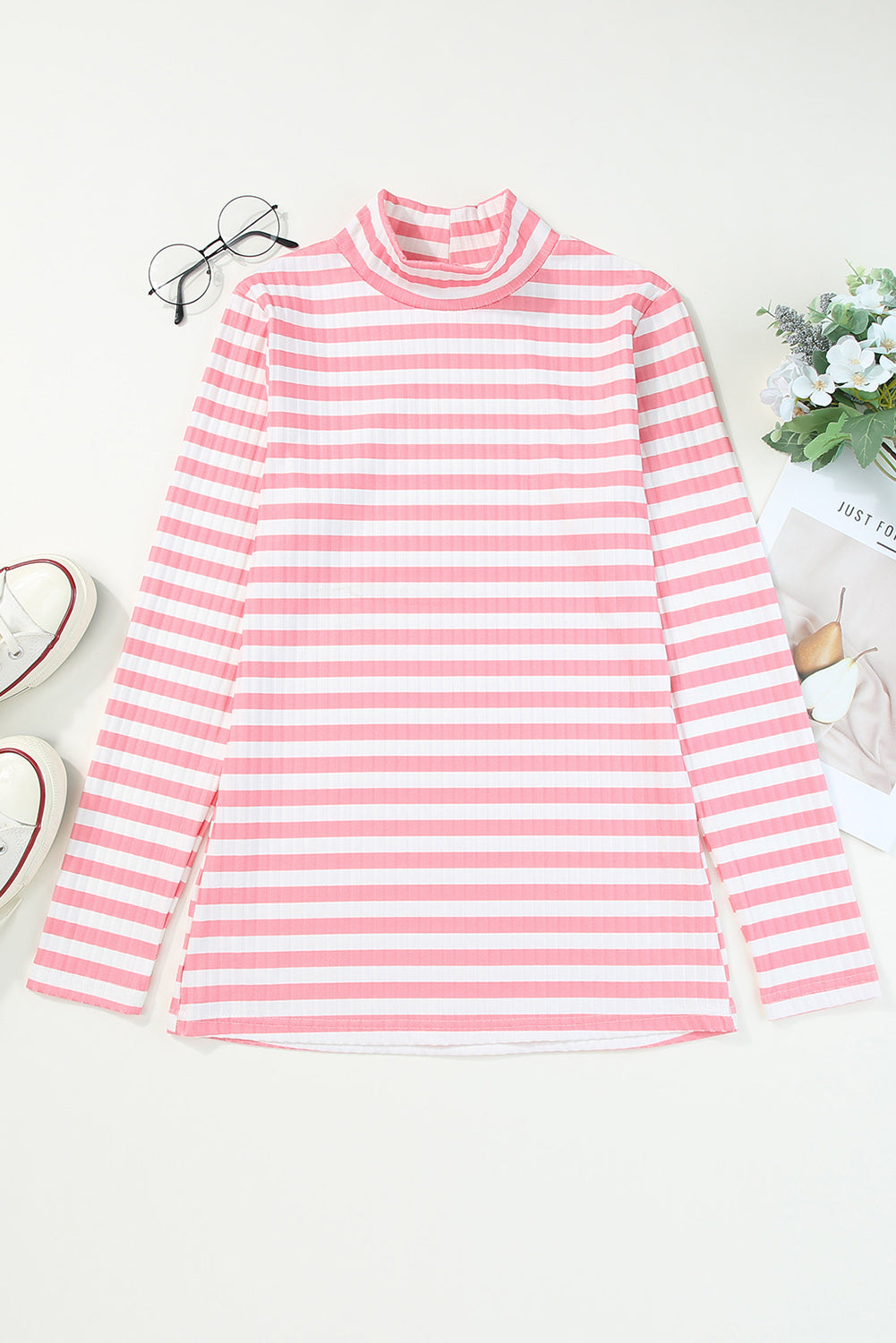 Double Take Striped Mock Neck Long Sleeve Top