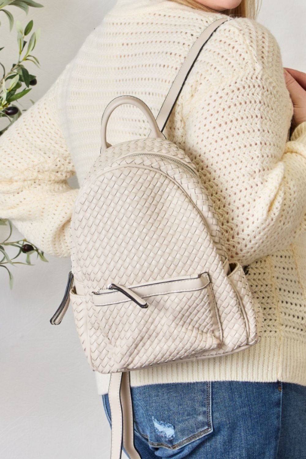 SHOMICO PU Leather Woven Backpack