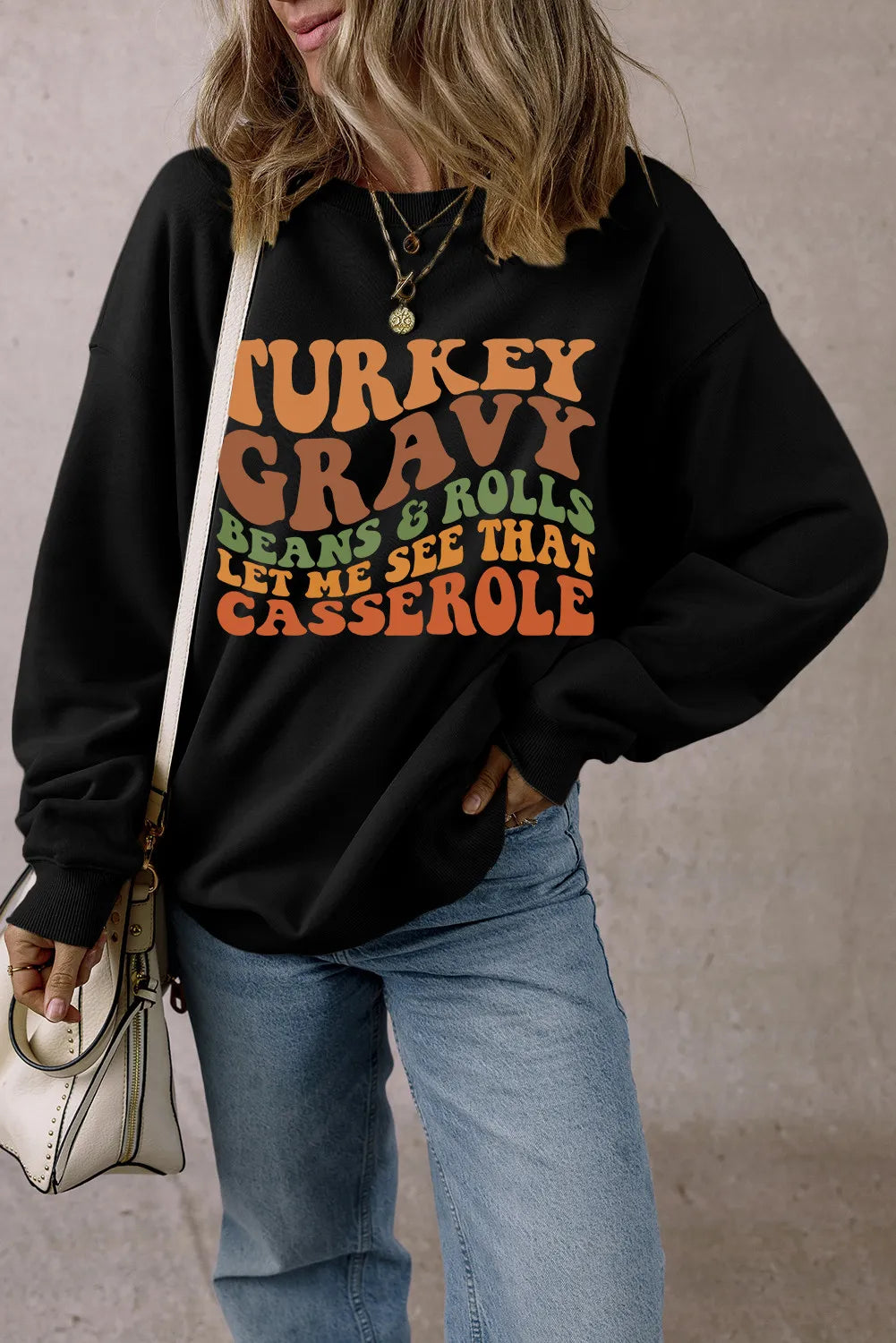 Letter Graphic Round Neck Long Sleeve Sweatshirt