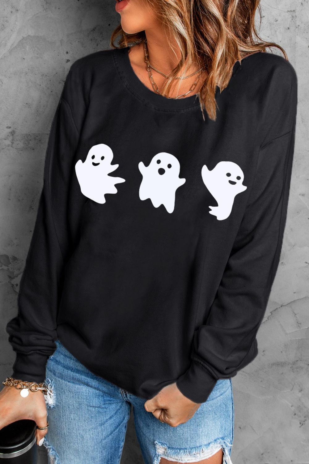 Ghost Round Neck Long Sleeve Sweatshirt