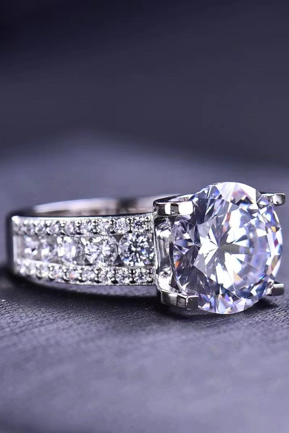 Platinum-Plated 5 Carat Moissanite Side Stone Ring