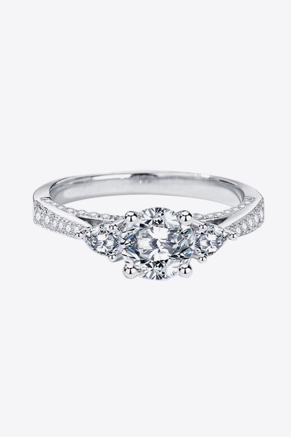 1 Carat Moissanite 4-Prong Side Stone Ring