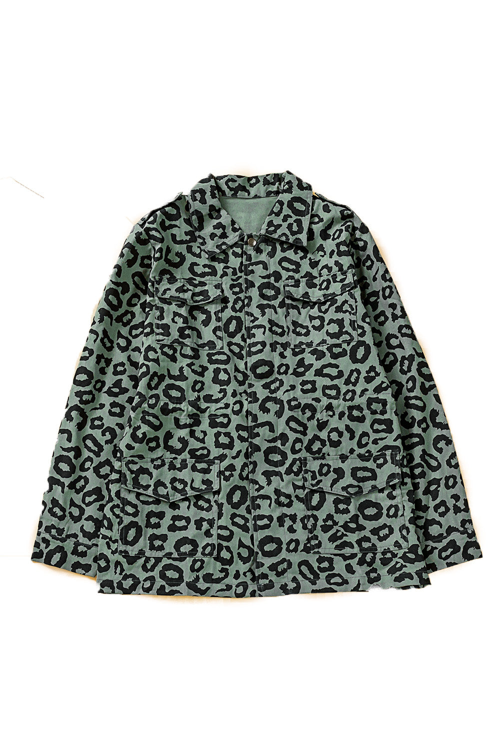 Double Take Leopard Drawstring Waist Jacket with Pockets