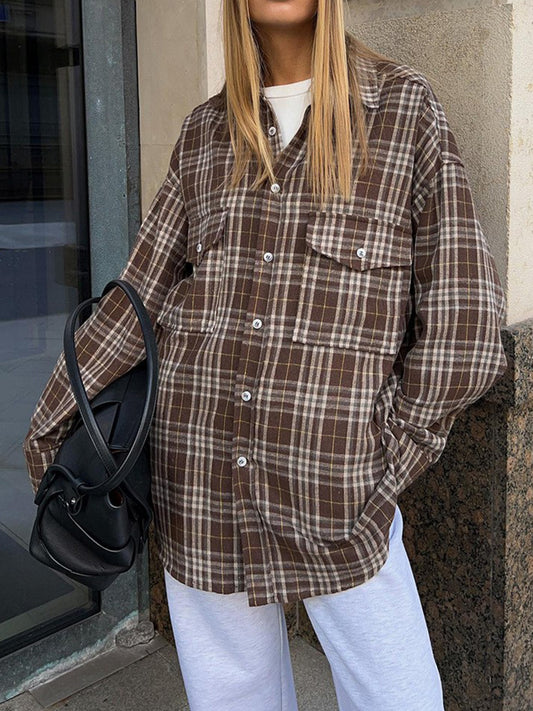 Pocketed Plaid Button Up Shacket