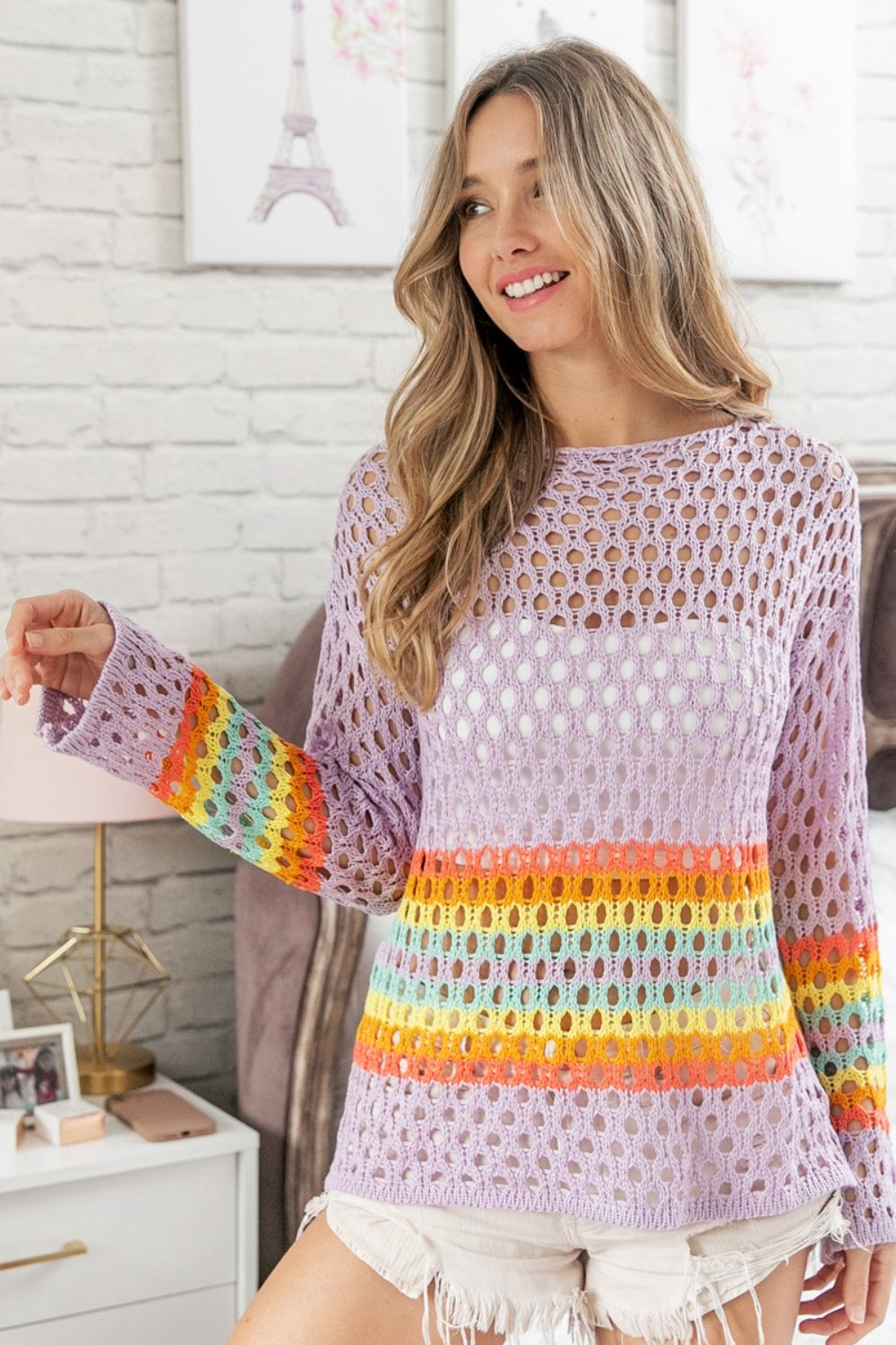 BiBi Rainbow Stripe Hollow Out Cover Up