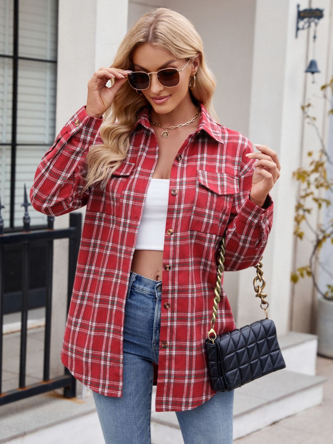 Plaid Button Up Long Sleeve Shirt