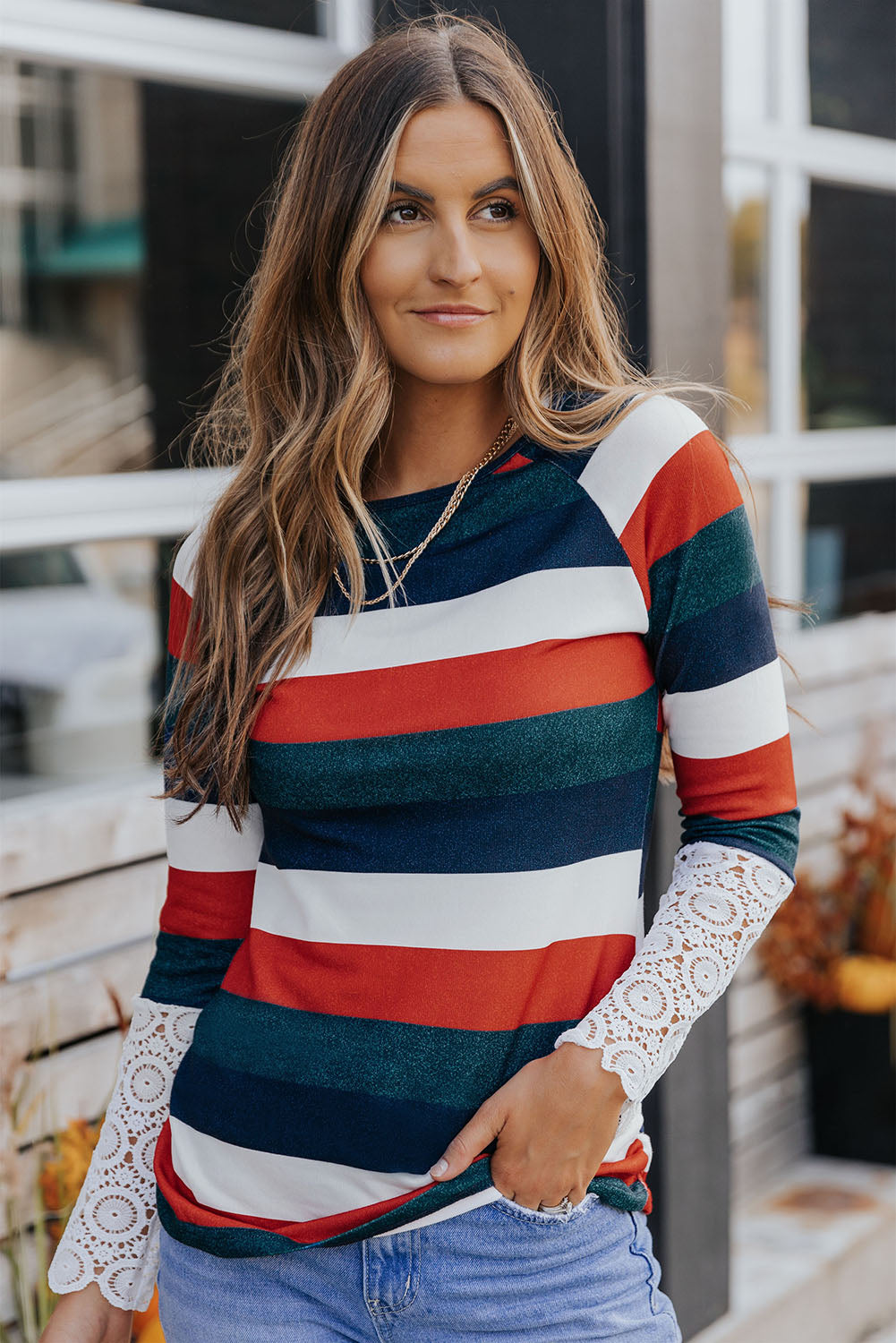 Double Take Striped Round Neck Raglan Sleeve Tee