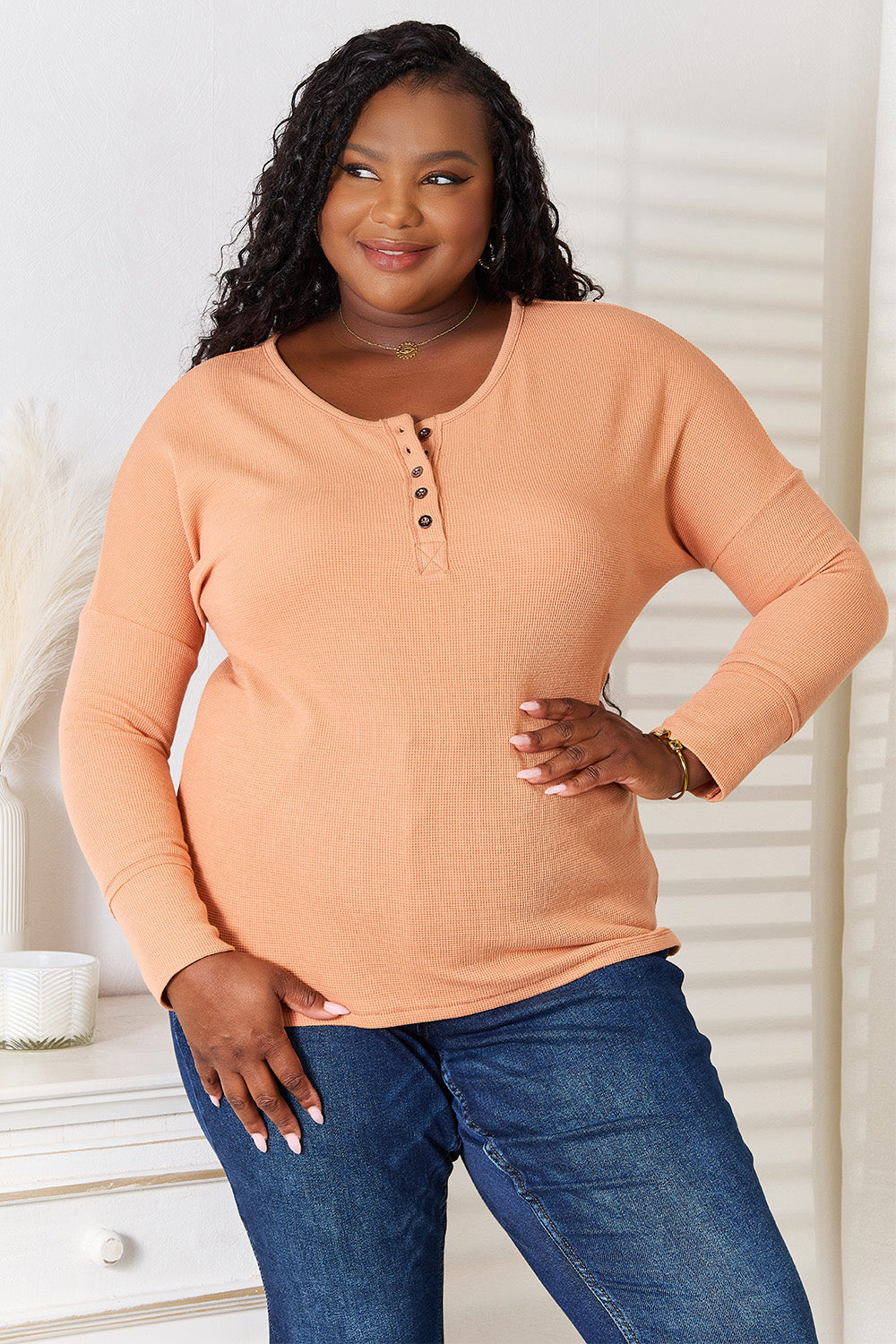 Basic Bae Half Button Long Sleeve Top