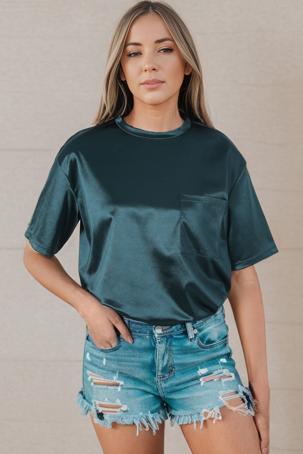 Double Take Round Neck Dropped Shoulder Top