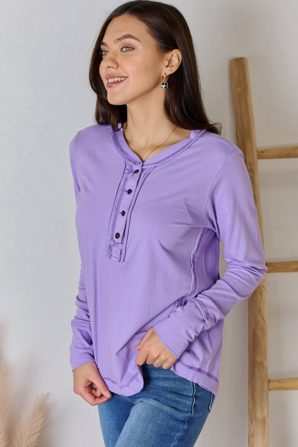 Zenana Exposed Seam Thumbhole Long Sleeve Top