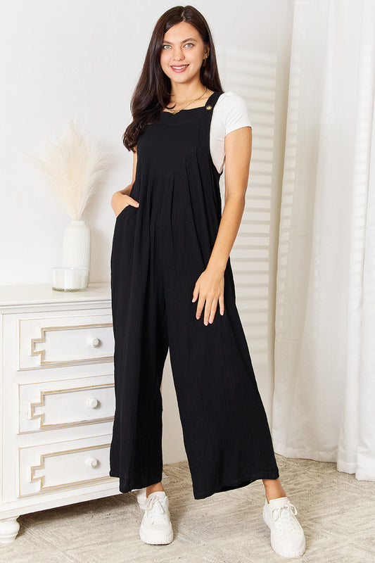 Double Take Full Size Wide Leg Overalls with Pockets