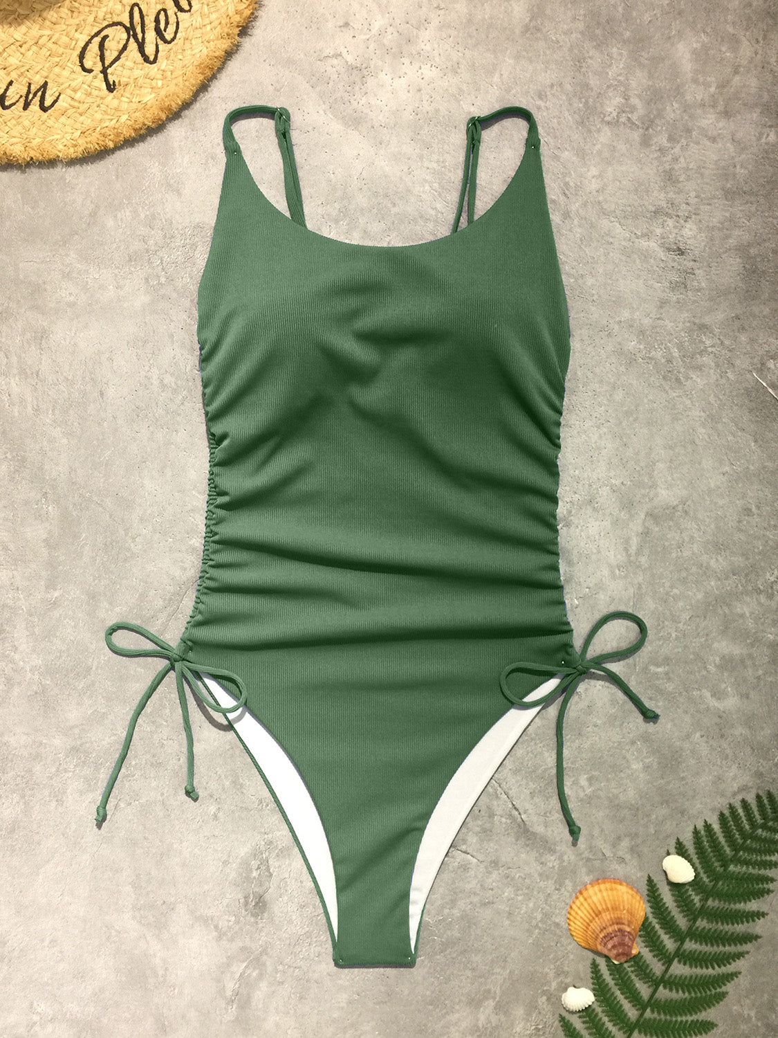 Drawstring Scoop Neck Sleeveless One-Piece Swimwear