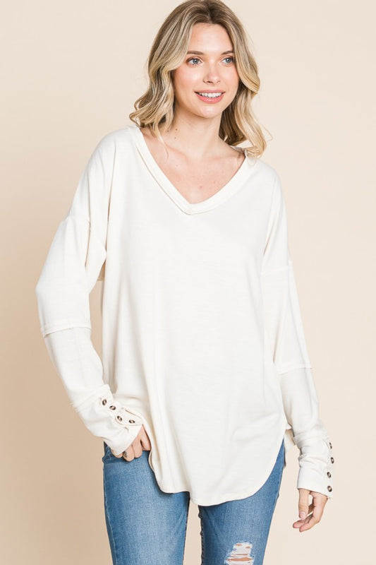 Culture Code Full Size V-Neck Dropped Shoulder Blouse