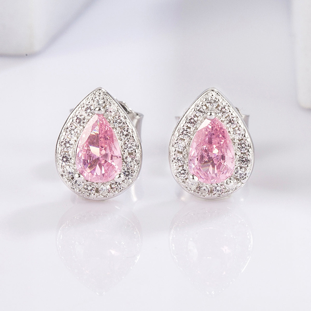 925 Sterling Silver Rhinestone Zircon Teardrop Shape Earrings